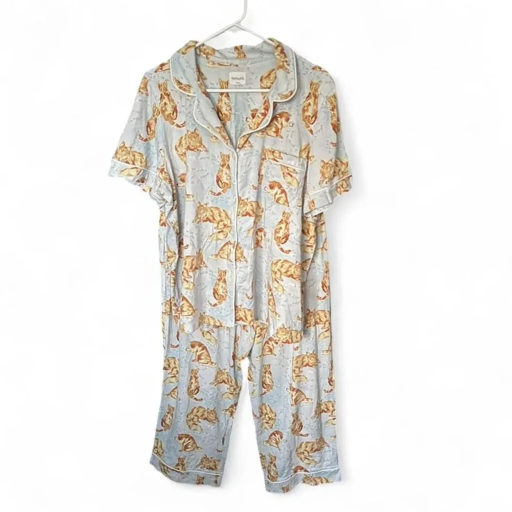 Source Unknown Gray Cat Print Short Sleeve Pajama Set - Picture 2 of 6